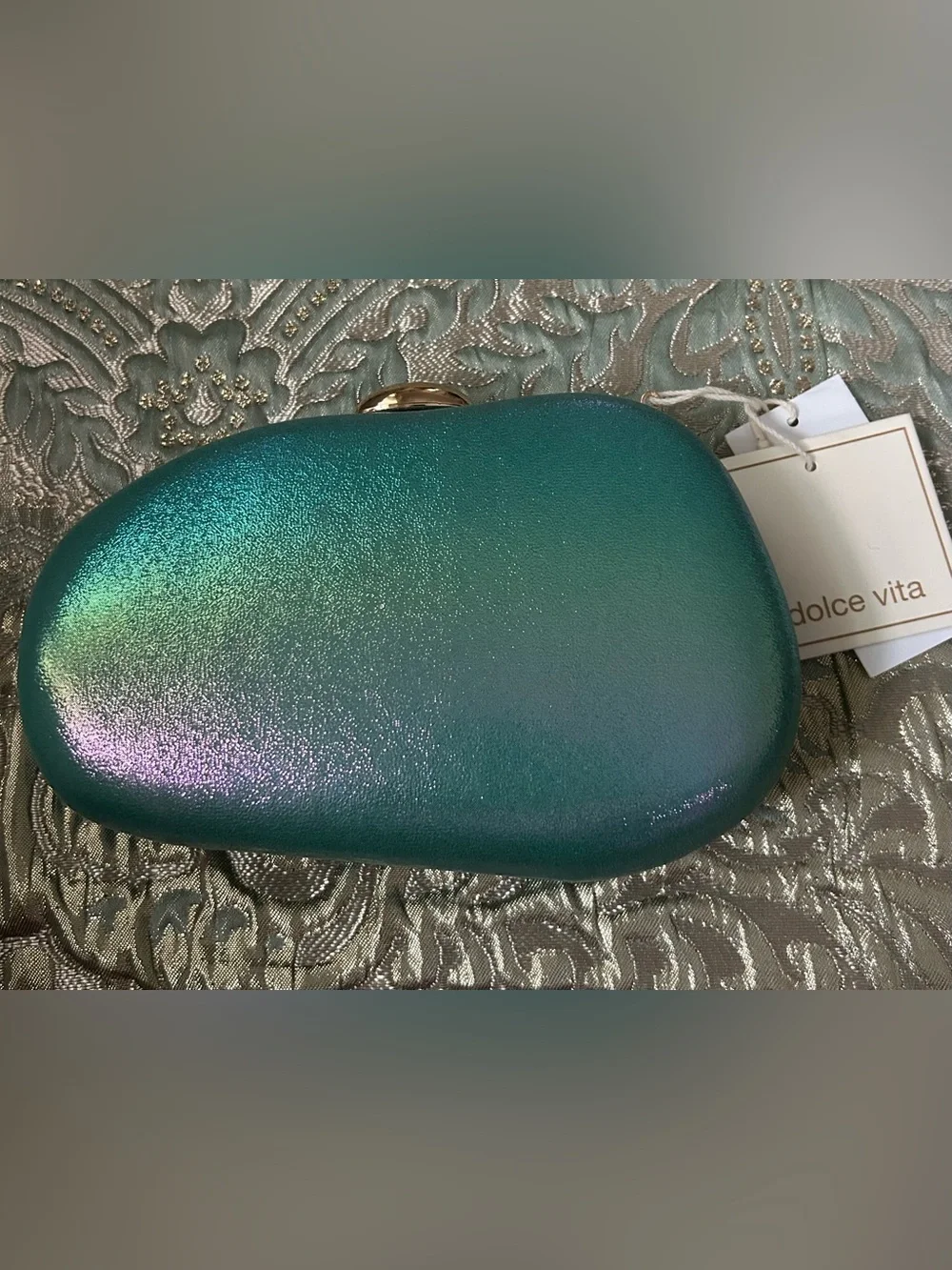 Dolce Vita Teal Hardshell Clutch with Gold Accent